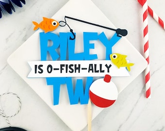 O-fishally Two Second Birthday Handmade Custom Cardstock Cake Topper Party Decoration