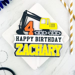 Construction Excavator Birthday Handmade Custom Cardstock Cake Topper, Party Decoration.