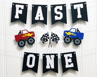 Monster Truck First Birthday Handmade Custom Cardstock Banner Party Decoration