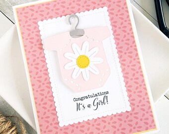 Handmade Baby Girl Card: Pink Onesie with Daisy