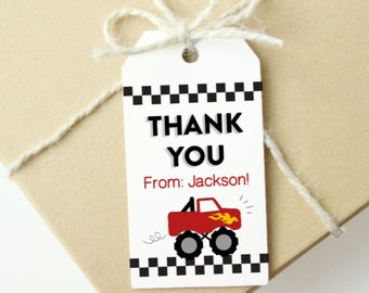 Personalized Monster Truck Thank You Tags. Monster Truck Favor Tags.