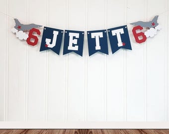 Jet Fighter Plane Handmade Banner. Custom Cardstock Party Decoration.