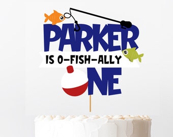 O-Fish-Ally One Personalized Fishing First Birthday Cake Topper.