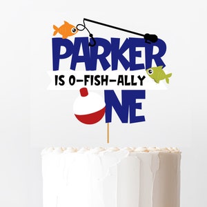 O-Fish-Ally One Personalized Fishing First Birthday Cake Topper.