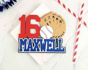 Personalized Baseball Cardstock Cake Topper. Handmade Baseball Party Decoration.