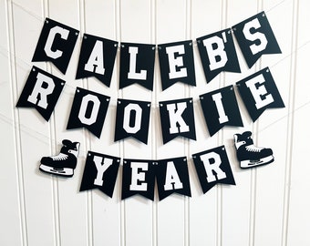 Personalized First Birthday Rookie Year Hockey Party Banner.