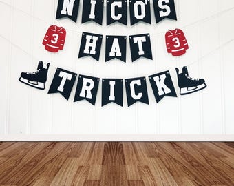 Personalized Handmade Third Birthday Hat Trick Hockey Custom Cardstock Banner Party Decoration