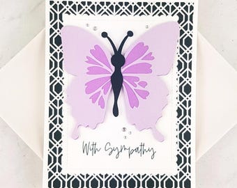 Pretty Purple Butterfly Sympathy Card. Handmade Dimensional Greeting Card.