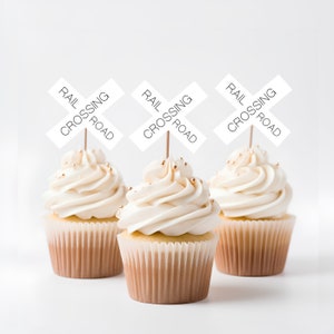 Train Party Cupcake Toppers. Railroad Crossing Sign Cupcake Picks.  Train Party Décor. Choose Choo Train Party.