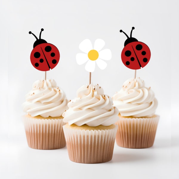 Ladybug and Daisy Cupcake Toppers. Food Picks. Ladybug Party Decor. First Birthday Party Decorations. Baby Shower Decor. Choice of Colour.