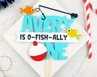 O-fishally One First Birthday Handmade Custom Cardstock Cake Topper Party Decoration