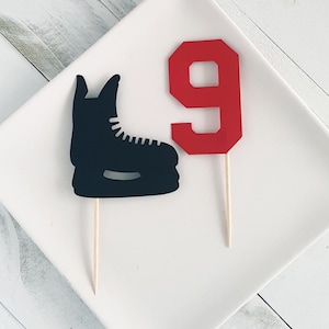 Hockey Skate and Age Helmet Cupcake Toppers. Hockey Party Decorations.