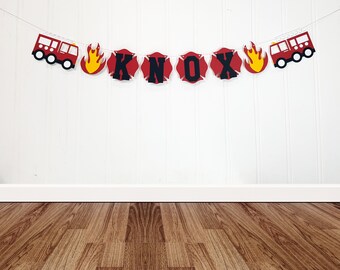 Personalized Fire Engine Birthday Banner. Cardstock Party Decoration.