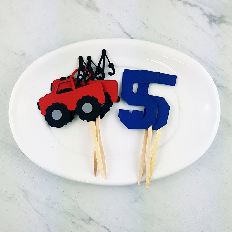 Tow Truck Party Decor. Truck Cupcake Toppers Truck Party Decorations Tow Truck and Age Cupcake Toppers