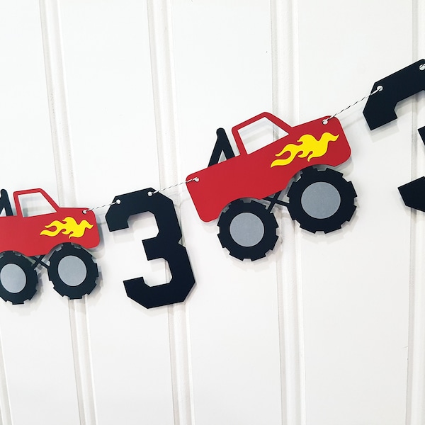 Monster Truck And Age Party Garland. Monster Truck Birthday Garland. Monster Truck Party Décor.