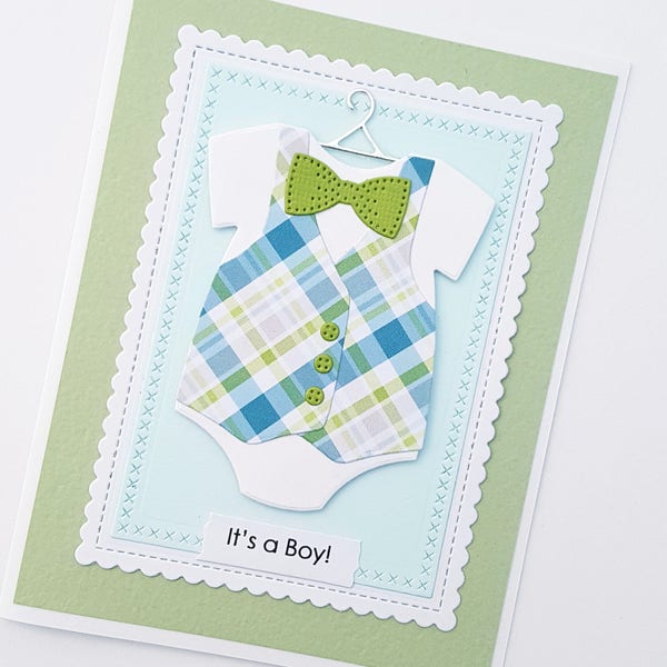 Super Cute Baby Boy Onsie Card. New Baby Congratulations Card. Baby Shower Card