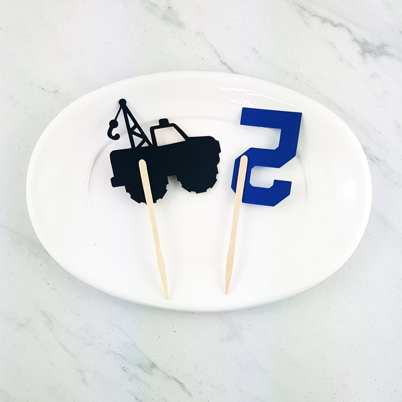 Tow Truck Party Decor. Truck Cupcake Toppers Truck Party Decorations Tow Truck and Age Cupcake Toppers