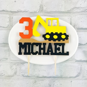 Personalized Excavator Construction Cake Topper,  Cardstock Birthday Party Decoration.