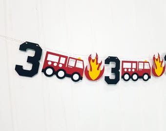 Firetruck Birthday Party Garland. Cardstock Fire Engine Party Decoration.