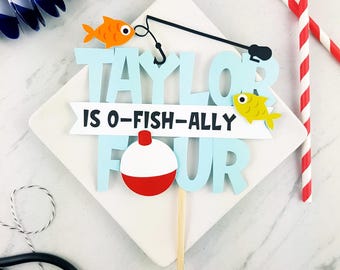 O-fishally Four, Fourth Birthday Handmade Custom Cardstock Cake Topper Party Decoration