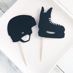 Hockey Skate and Hockey Helmet Cupcake Toppers. Hockey Party Decorations.