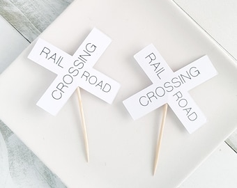 Railroad Crossing Sign Handmade Cardstock Cupcake Toppers Party Decoration