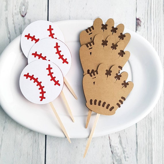 Baseball Themed Cupcake Toppers. Baseball Glove and Baseball - Etsy