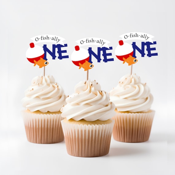O-fish-ally One Cupcake Toppers. First Birthday Party Decor. the