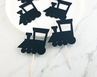 Train Handmade Cardstock Cupcake Toppers Party Decoration