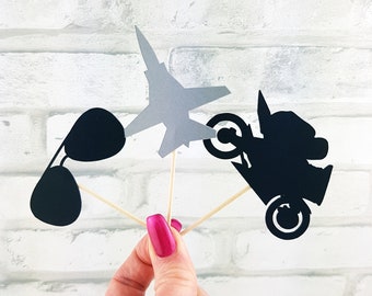 Jet Fighter Plane Handmade Cardstock Cupcake Toppers Party Decoration