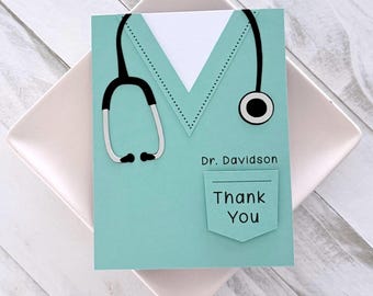 Personalized Scrubs Doctor Or Nurse Thank You Card. Handmade Medical Thank You Greeting.