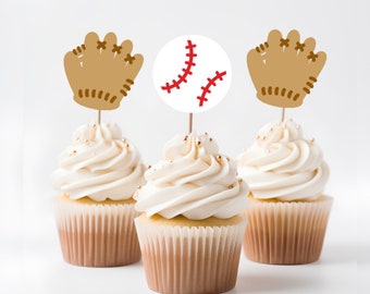 Baseball Themed Cupcake Toppers. Baseball Glove and Baseball Cupcake Picks. Baseball Party Decorations.