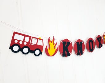 Personalized Fire Engine Birthday Banner. Cardstock Party Decoration.