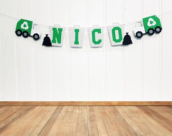 Personalized Handmade Trash Truck Banner. Custom Cardstock Garbage Truck Party Decoration.