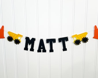 Construction Party Name Banner. Dump Truck Name Banner. First Birthday Party Decor. Boy's Birthday Name Banner. Construction Party Décor.