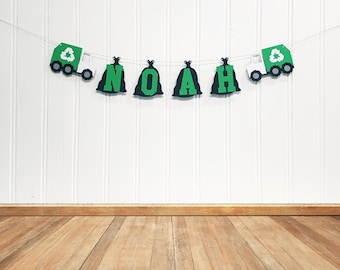 Personalized Handmade Trash Truck Banner. Custom Cardstock Garbage Truck Party Decoration.