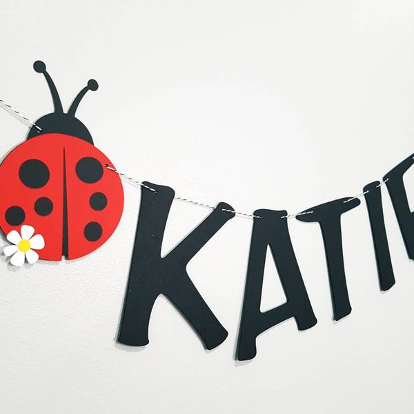 Ladybug Name Banner. Ladybug Birthday Banner. Ladybug Party Decor. Cake Smash. Photo Prop