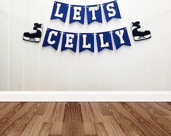 Let's Celly, Hockey Birthday Banner. Cardstock Party Decoration.
