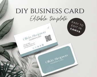 Green Arches Business Card Template: DIY Printable, Editable in Canva (Digital Download)