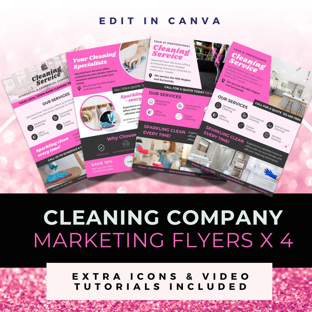 Cleaning Business Flyer Templates: Pink Home & Office Design (DIY Canva ...