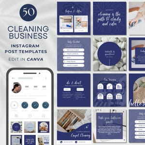 50 Cleaning Business Instagram Posts (Square), Blue Instagram Posts, Cleaning Social Media Templates - Social Media Posts for Cleaners