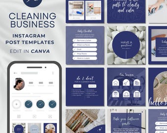 Cleaning Business Instagram Post Templates: Navy Blue Social Media (Digital Download) Square
