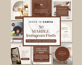 Cleaning Business Instagram Post Templates: 50 Editable Social Media Posts (Canva)