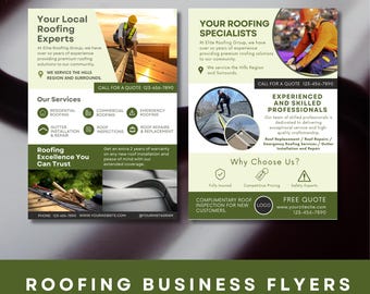 Roofing Business Flyer Template, Roof Repair DIY Pamphlet, Roofing Services Marketing Poster, Builder Printable Advertisement Green Theme
