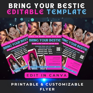 Neon Pink Bring Your Bestie Sale Flyer, Bring A Friend Template, Printable Bring Your Bestie Deal Flyer, Hair Flyer Nail Flyer, Salon Sale