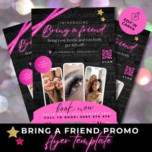 Bring A Friend Flyer Templates, Printable Bring Your Bestie Deal Flyer, A5 Flyer Template, Hair Lashes Nails Sale Promotion, Bring A Friend