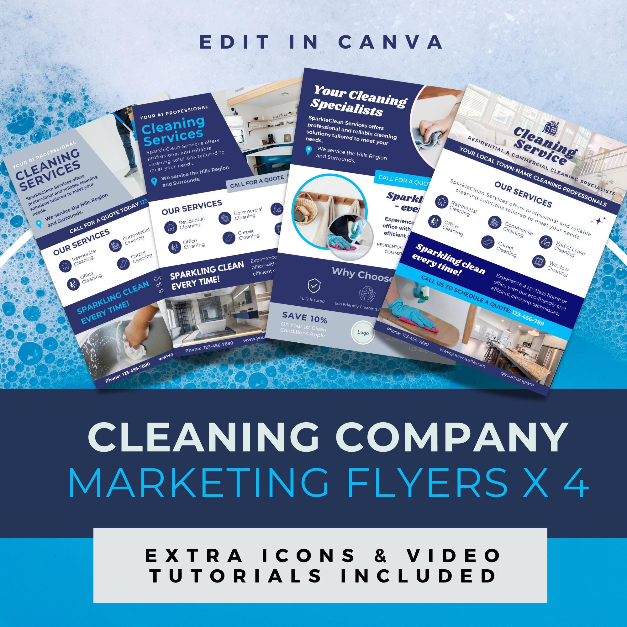 Blue Cleaning Business Flyer Templates Home and Office Cleaner