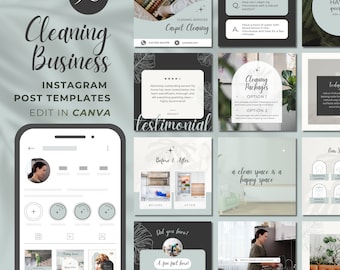 Cleaning Business Instagram Templates: Green & Charcoal Social Media Posts SQUARE (Digital Download)