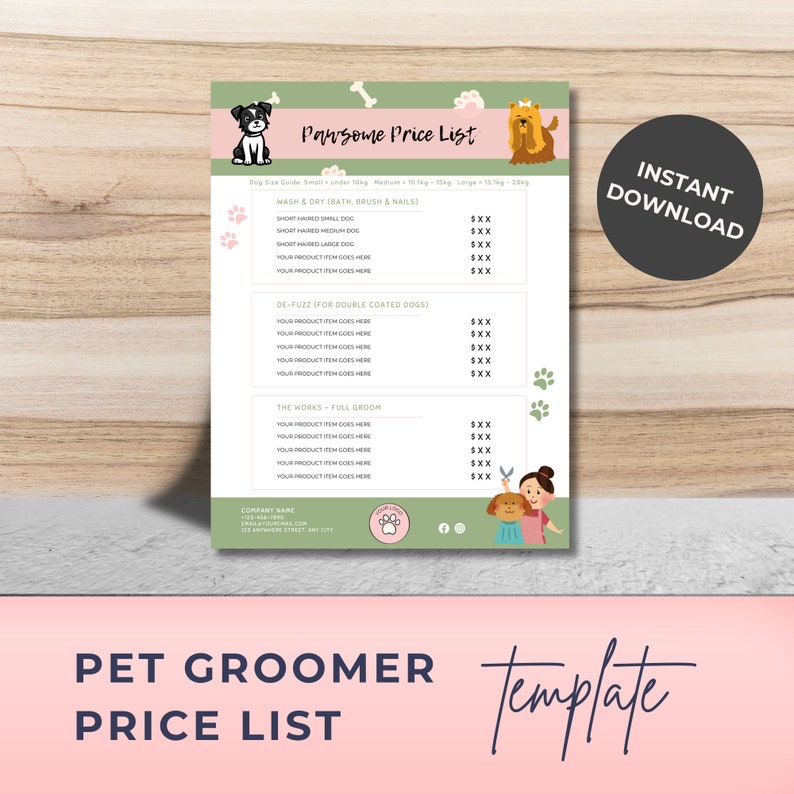 Dog Groomer Price List Template: DIY Pet Salon Sign (canva) - Etsy - Varied Pricing Structures Pet Grooming