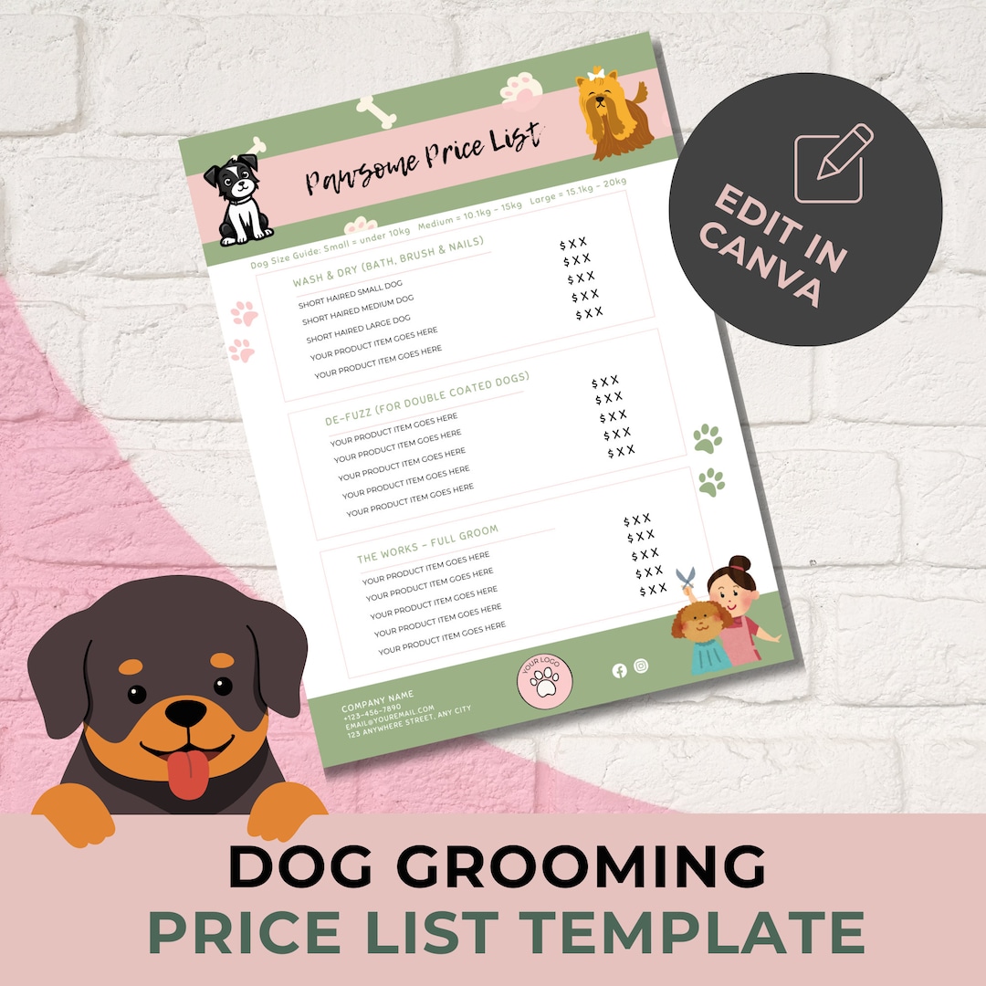 Dog Groomer Price List Template: DIY Pet Salon Sign (canva)